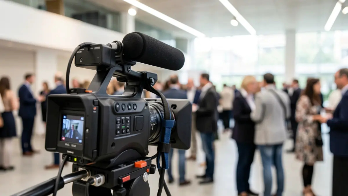 Generic image of professional audiovisual equipment at an event.