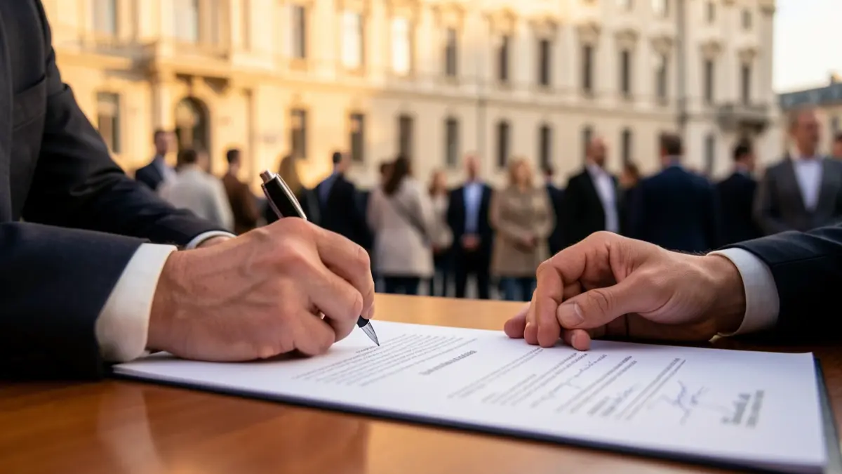 Imagen genérica de una mano firmando un documento oficial.