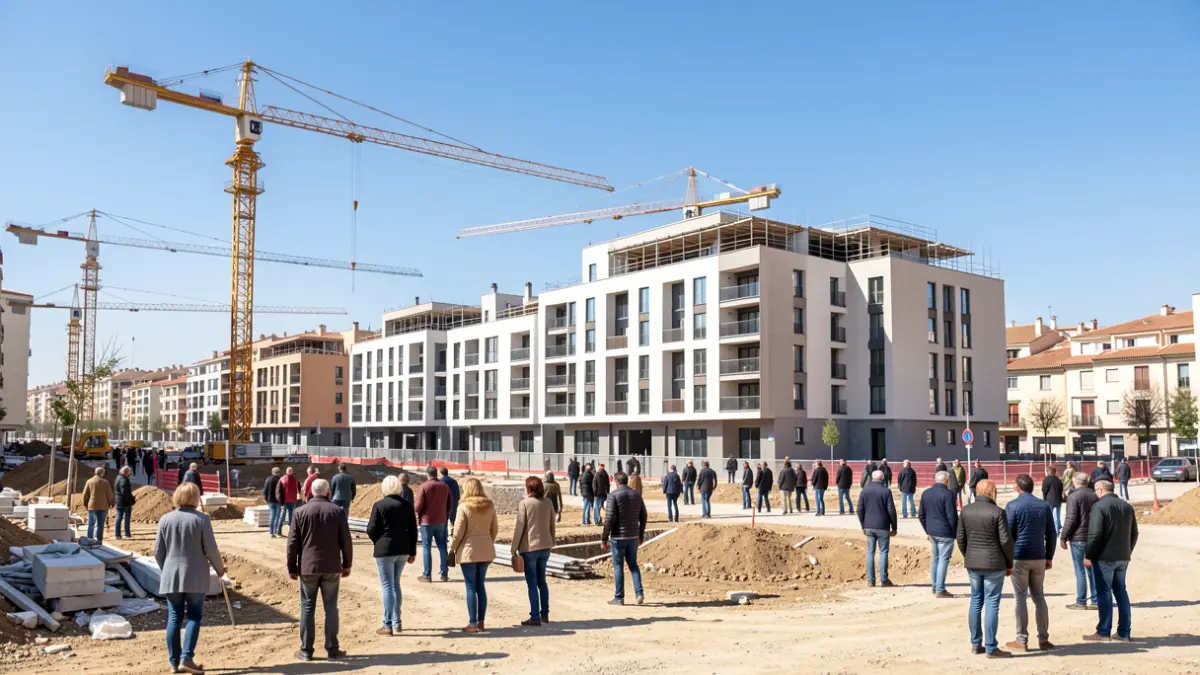 Imagen genérica de edificios residenciales en construcción en un entorno urbano español.
