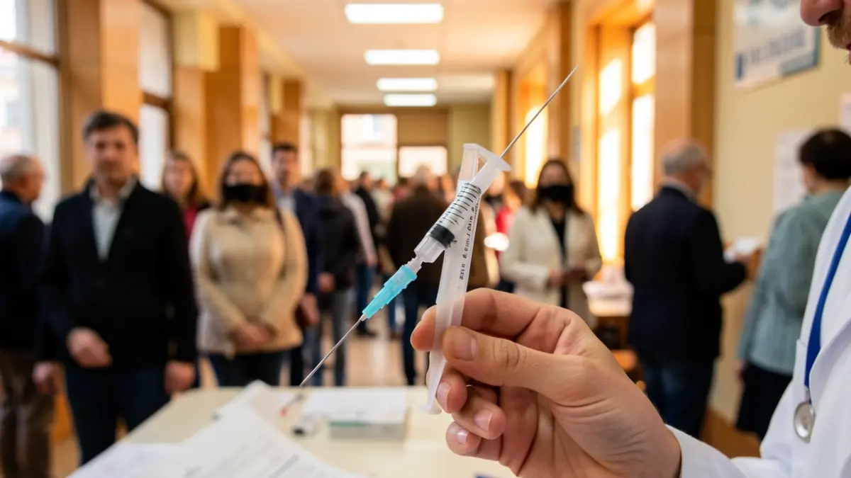 Healthcare professional administering a vaccine in a Madrid health center.