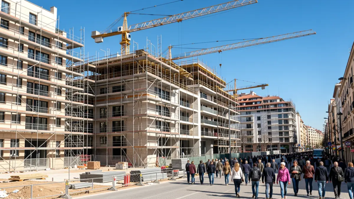 Imagen de una obra de construcción de viviendas en Madrid.