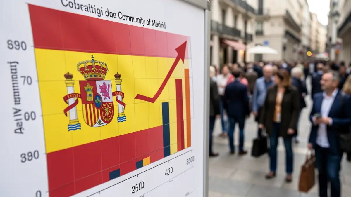 Economic growth chart with the flag of the Community of Madrid.