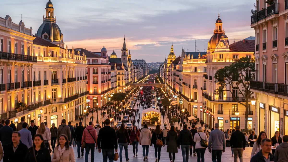 Imagen genérica de la ciudad de Madrid por la noche, con edificios iluminados y un ambiente de actividad económica.
