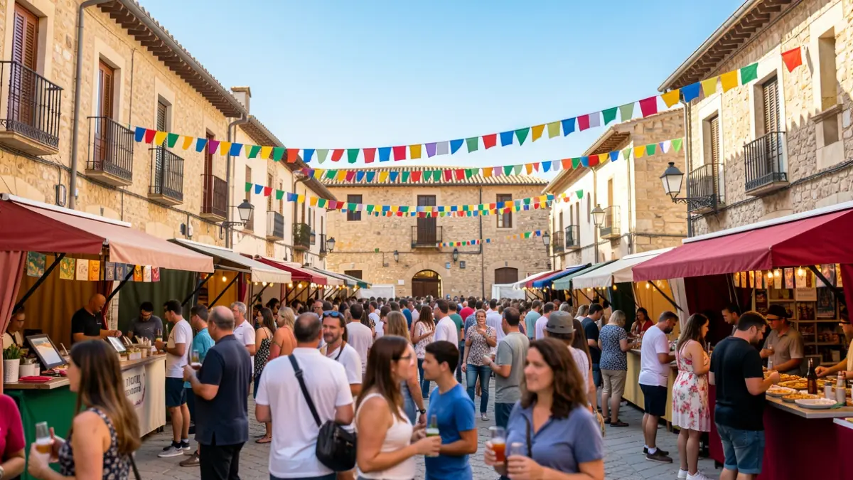 Imagen genérica de un festival de verano al aire libre en una plaza española con gente disfrutando.