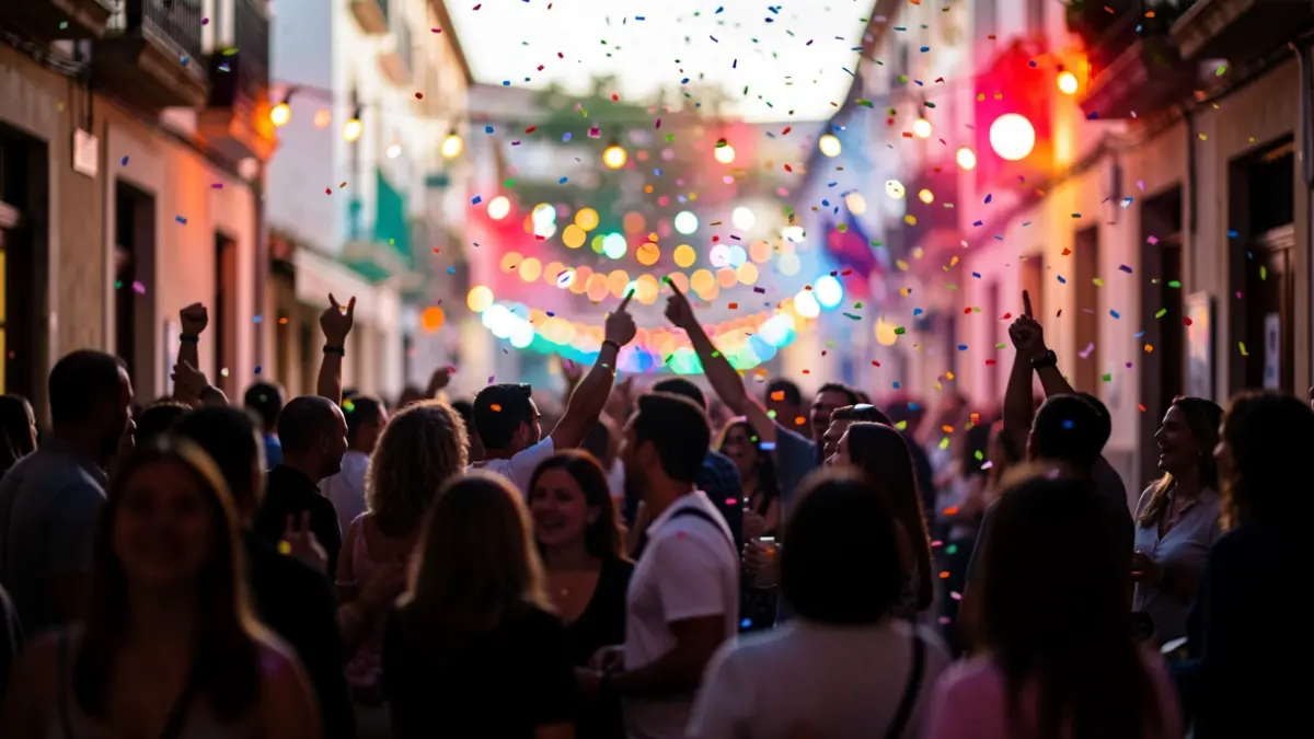 Generic image of a festive community event with colorful lights and silhouettes of people.