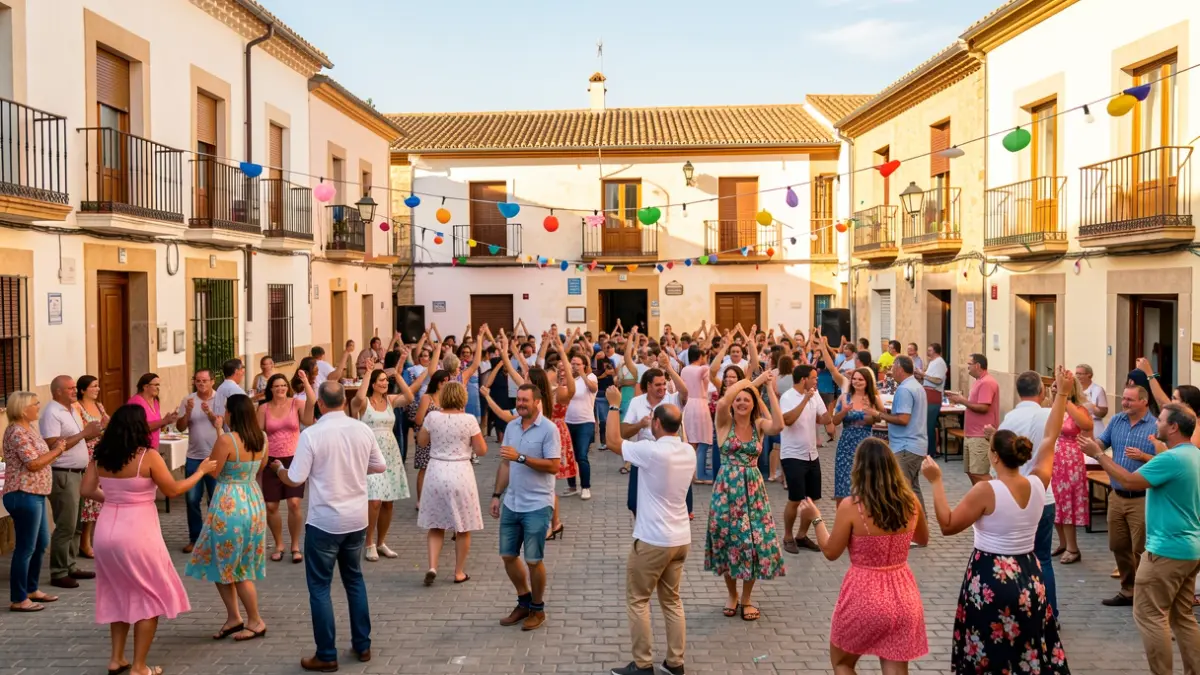 Generic image of a town square with people dancing swing.