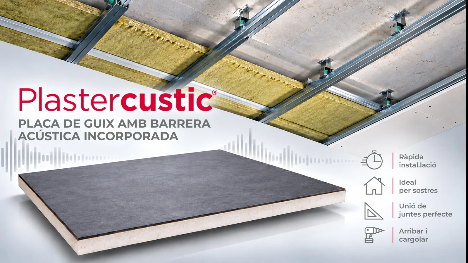 PLASTERCUSTIC plasterboard with incorporated acoustic barrier