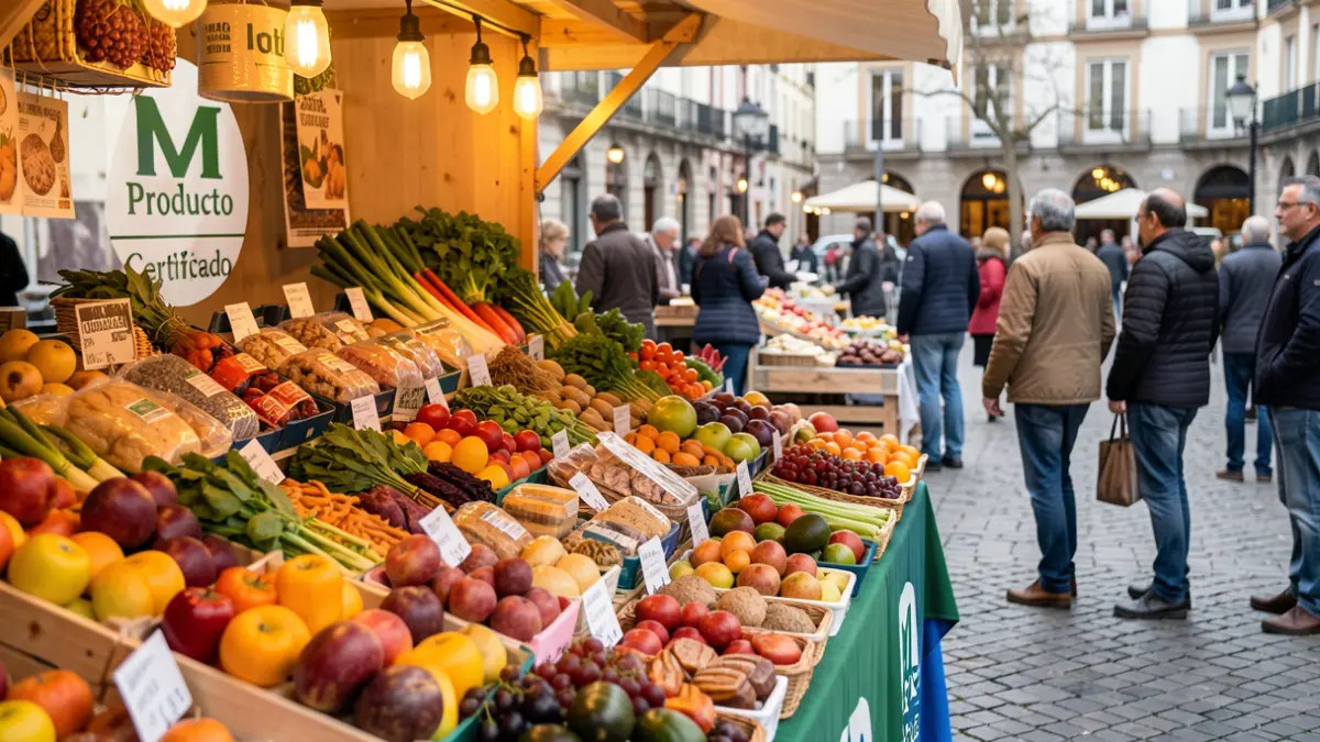 Traveling market stall in Collado Villalba with agri-food products from Madrid.