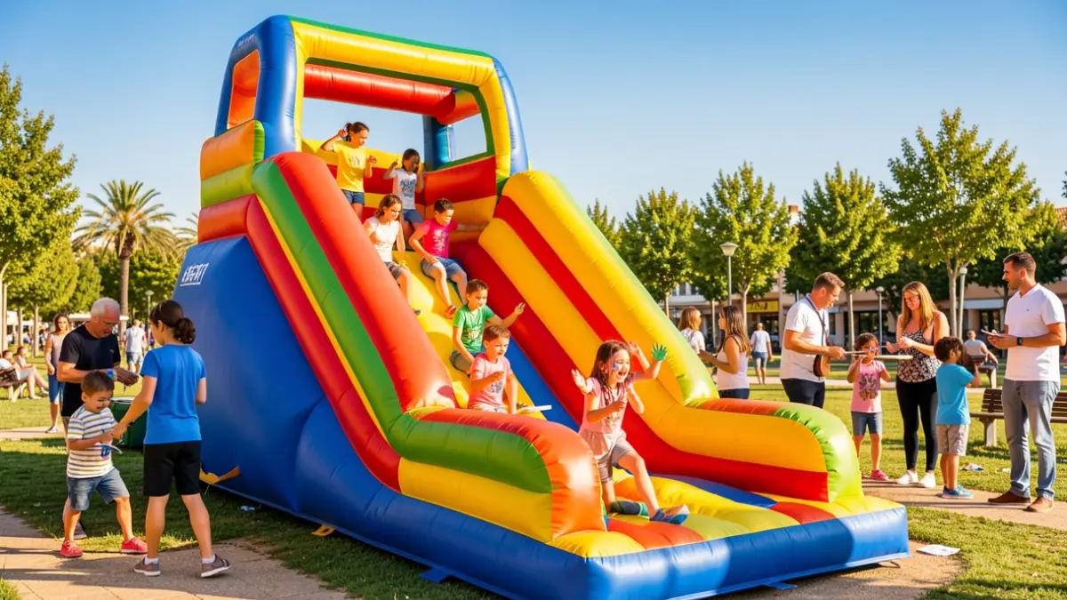 Generic image of a family park inauguration in Alcobendas with slides and activities.