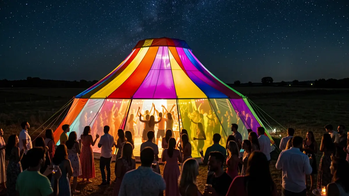 Generic image of a youth night party in a tent during patron saint festivals.
