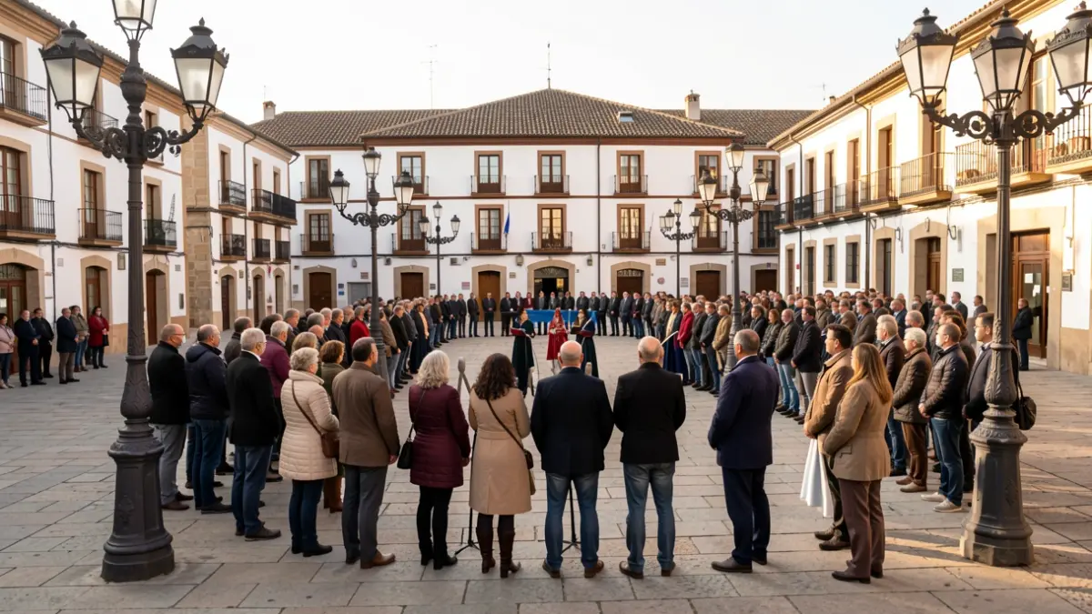 Plaza de la Constitución de Moralzarzal con vecinos reunidos para un acto institucional.