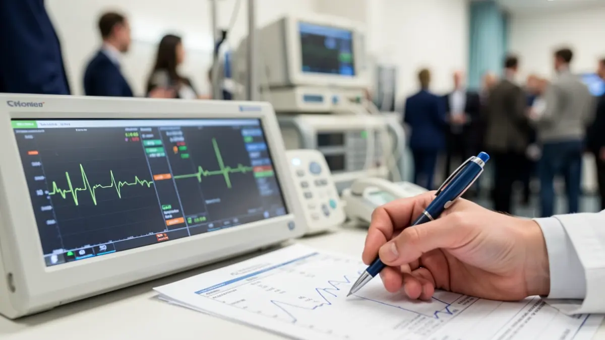 Imagen genérica de un monitor de ritmo cardíaco con datos médicos.