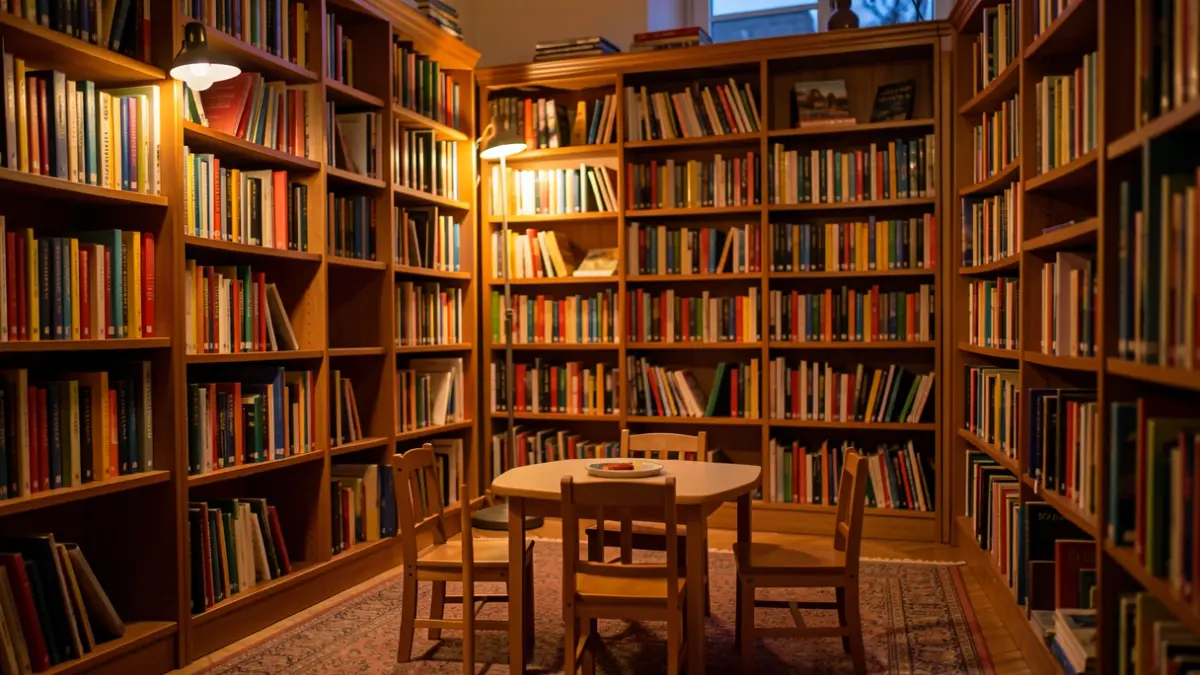 Imagen genérica de una biblioteca acogedora con estanterías llenas de libros y una zona infantil.