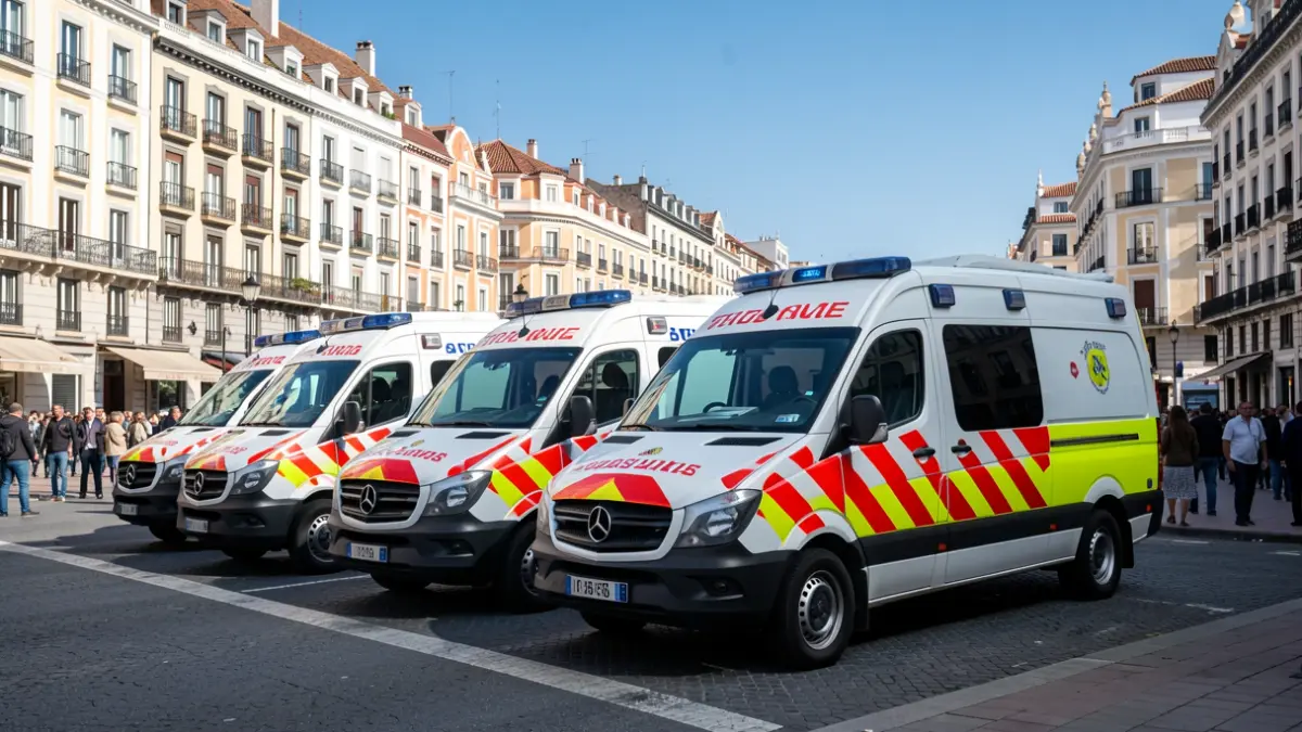 Flota de ambulancias renovadas del SAMUR-PC en Madrid.