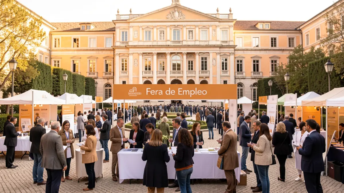 Image of the Aranjuez Job Fair with attendees and company representatives.