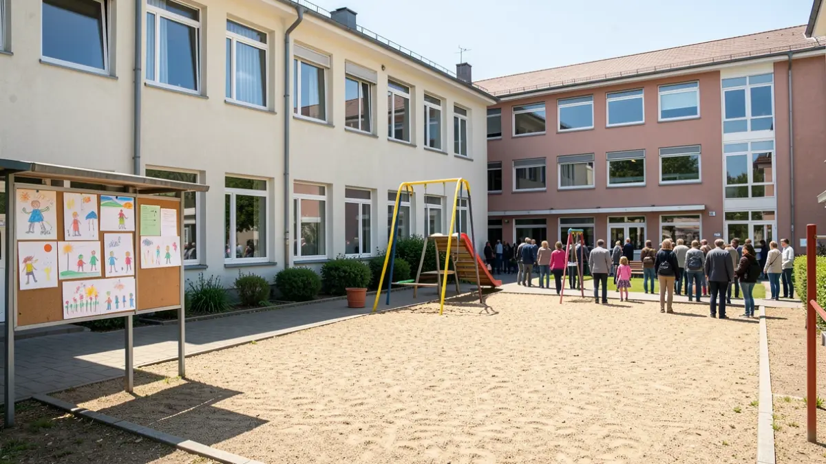 Imagen genérica de un colegio público con patio abierto.