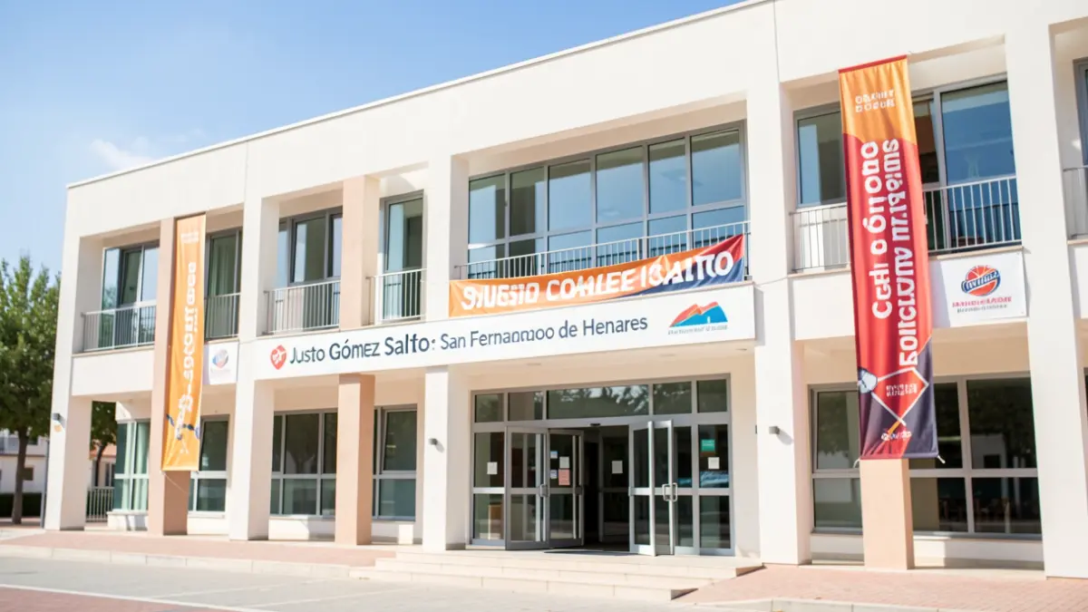 Facade of the Justo Gómez Salto Sports Center in San Fernando de Henares after its renovation.
