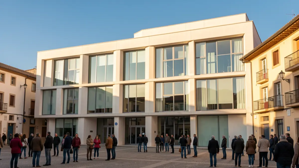 Imagen genérica de un edificio municipal moderno en una plaza española.