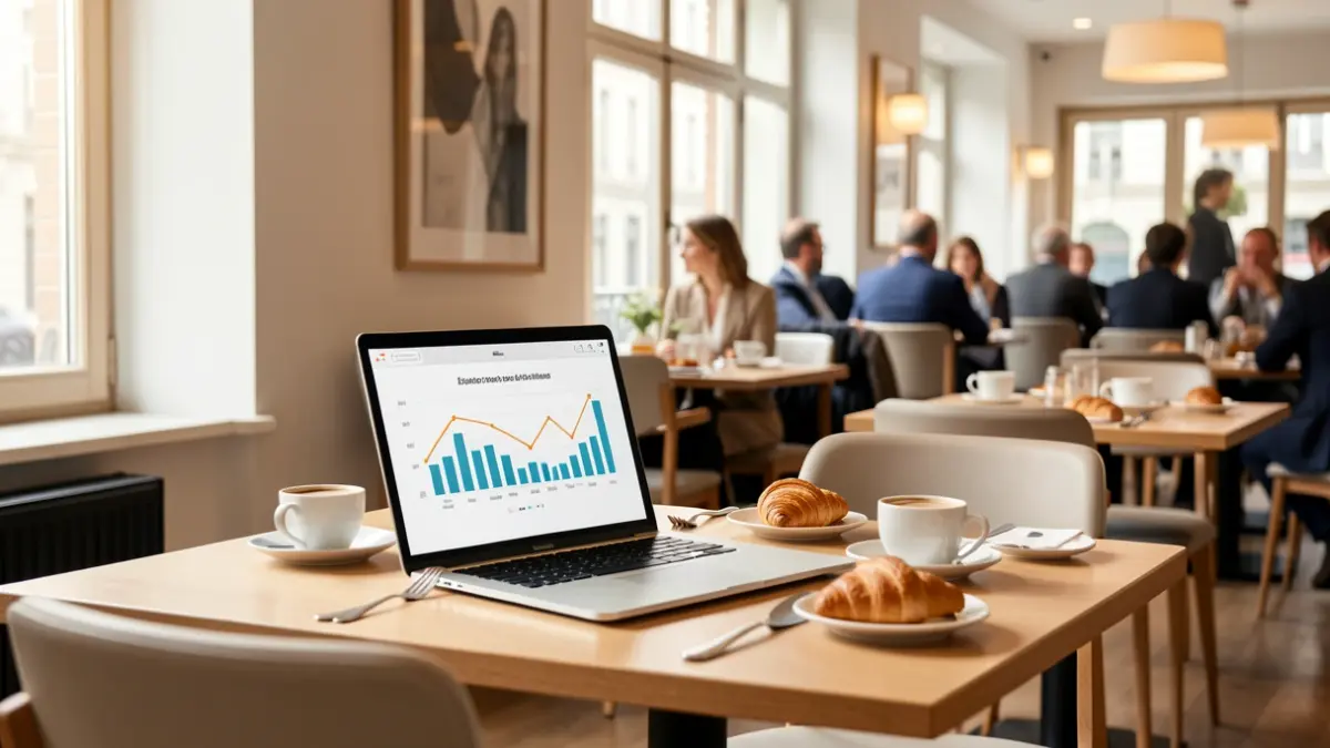 Generic image of a business breakfast in a modern restaurant.
