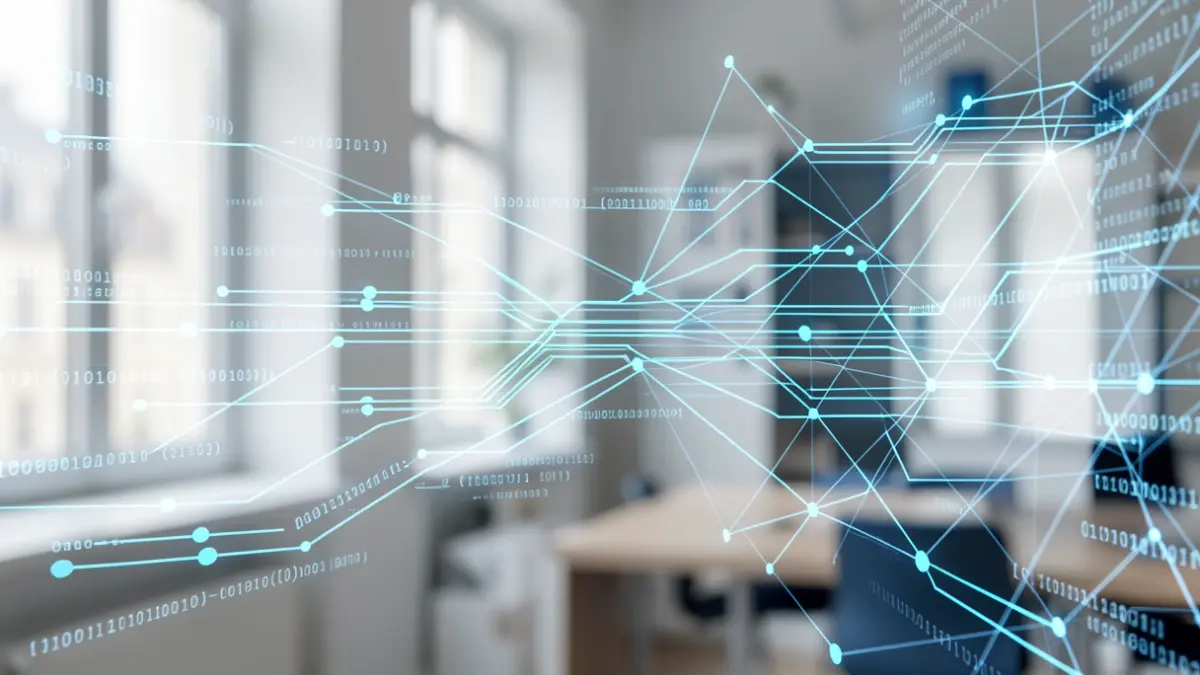Imagen genérica de flujo de datos digitales y conexiones de red.