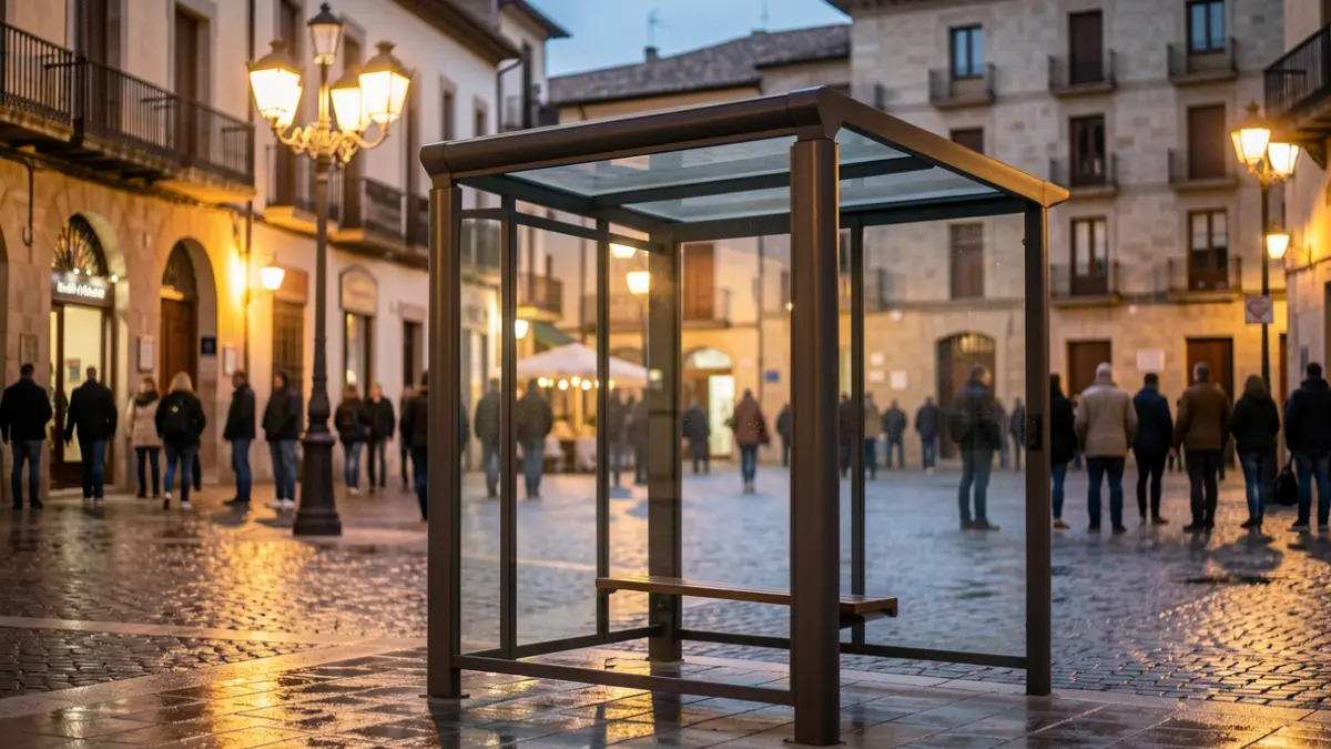 Generic bus stop at dusk.
