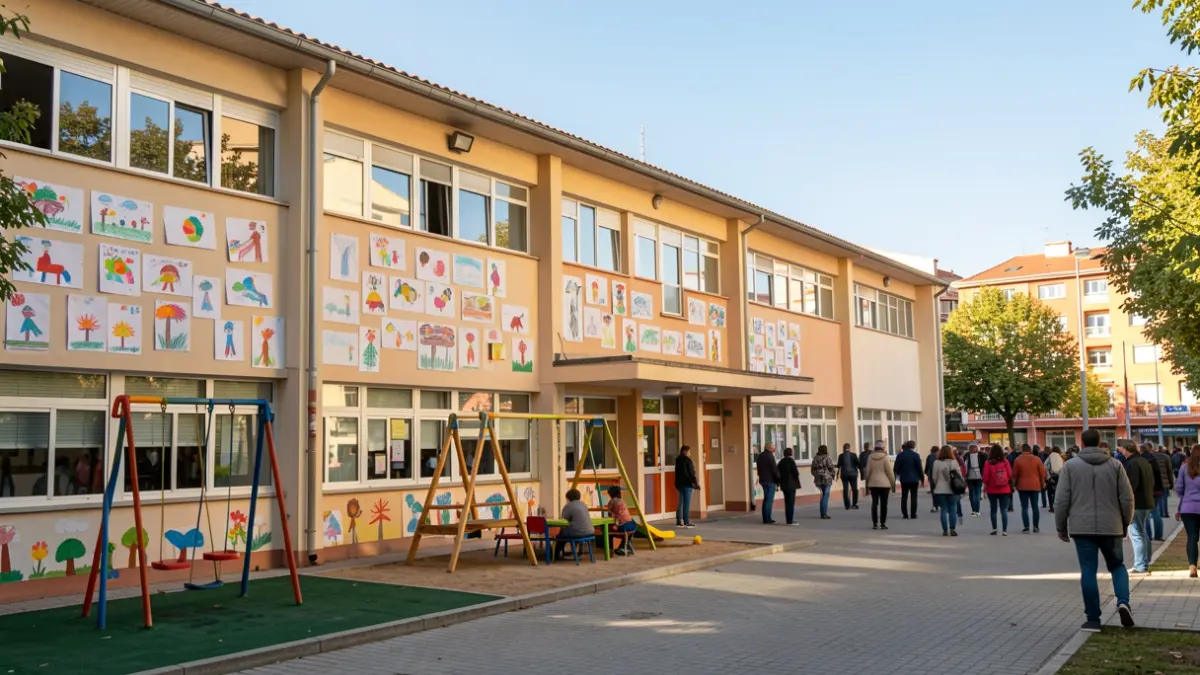 Imagen genérica del exterior de un colegio en Venturada con un patio.