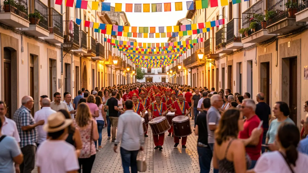 Generic image of a popular festival in Villalbilla with a batucada and festive atmosphere.