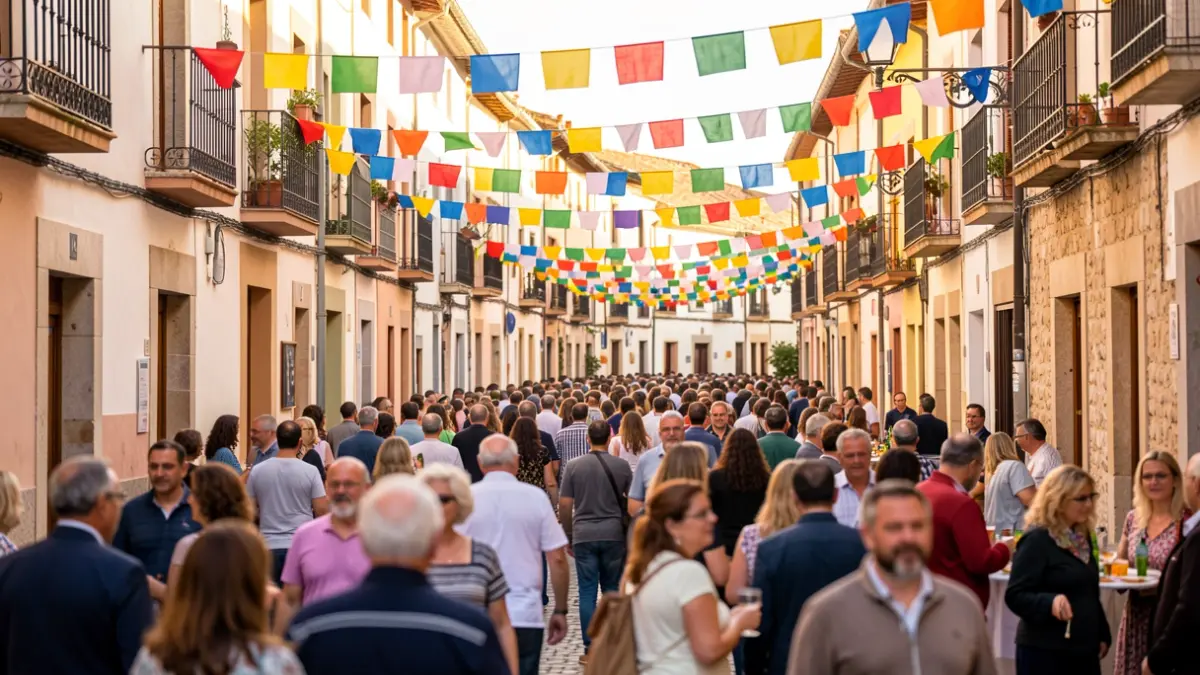Imagen genérica de una fiesta popular en un pueblo español con ambiente festivo.