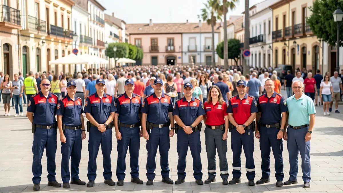 Imagen de profesionales de emergencias y voluntarios en Villamantilla durante un acto de homenaje.