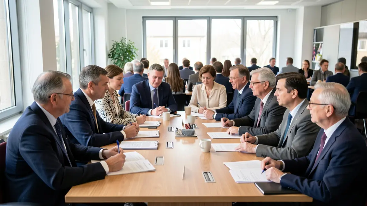 Imagen genérica de un grupo de directores de colegios y cargos municipales reunidos en una sala de juntas.