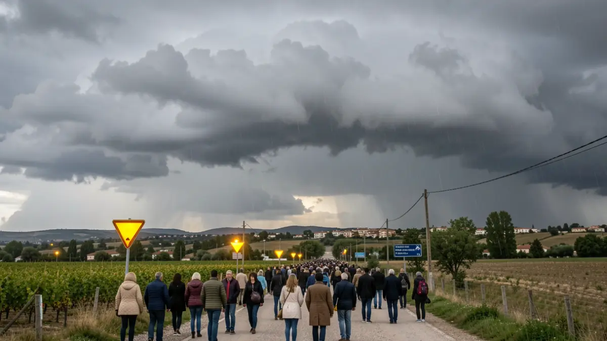 Image of storm clouds and rain falling over a landscape in the Community of Madrid.