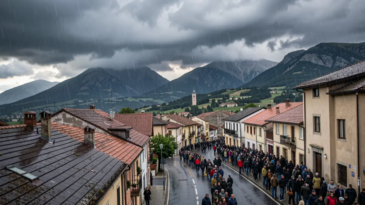 Storm clouds gathering over Colmenarejo with heavy rain.