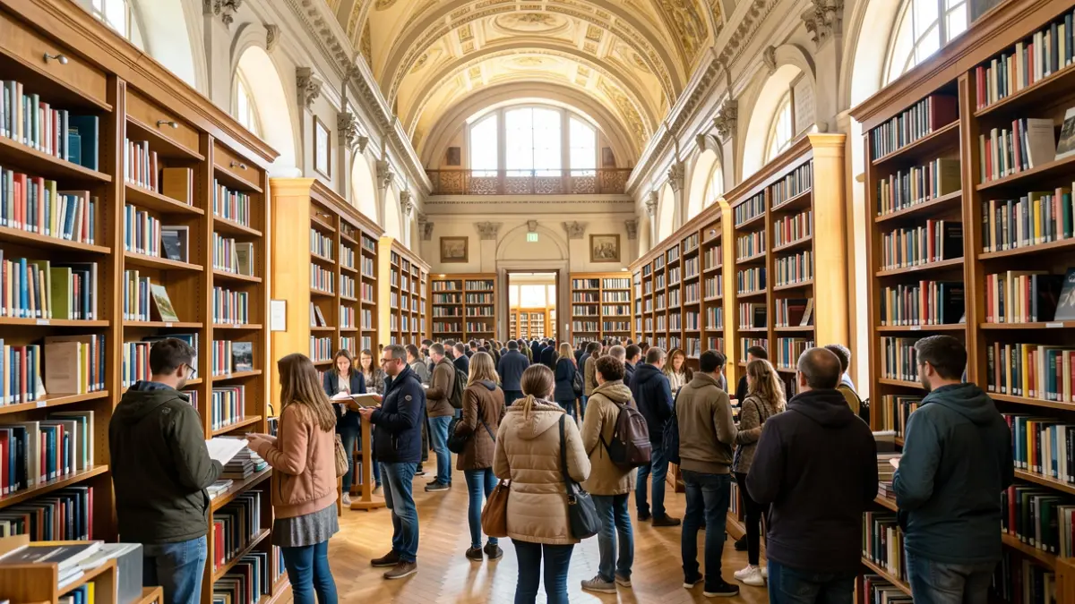 Image of students visiting the Joaquín Leguina Regional Library of Madrid.