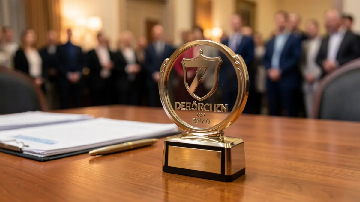 Imagen genérica de un trofeo deportivo sobre un escritorio con documentos oficiales desenfocados.