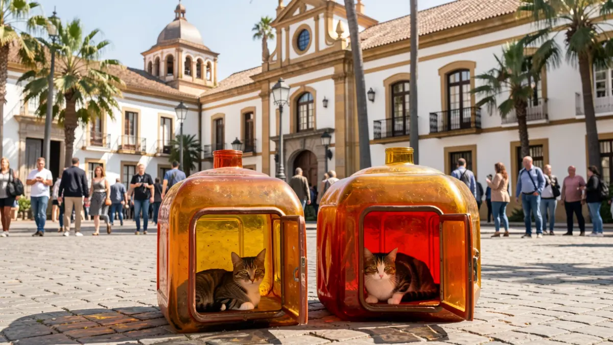 Contenedores reciclados adaptados como refugios para gatos en Aranjuez.