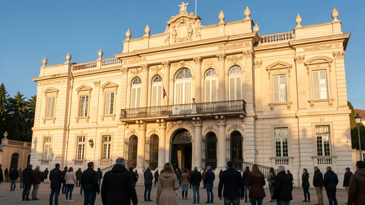 Fachada del Ayuntamiento de Aranjuez con luz de tarde.