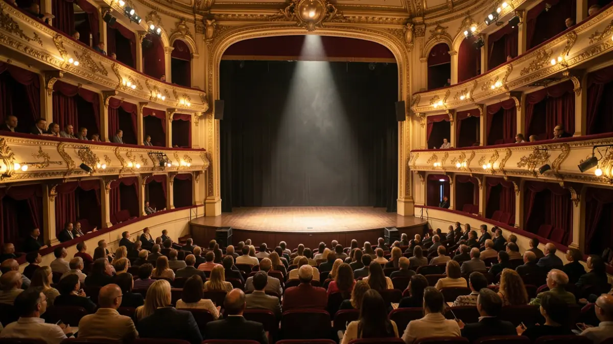 Imagen genérica del interior de un teatro con butacas y escenario.