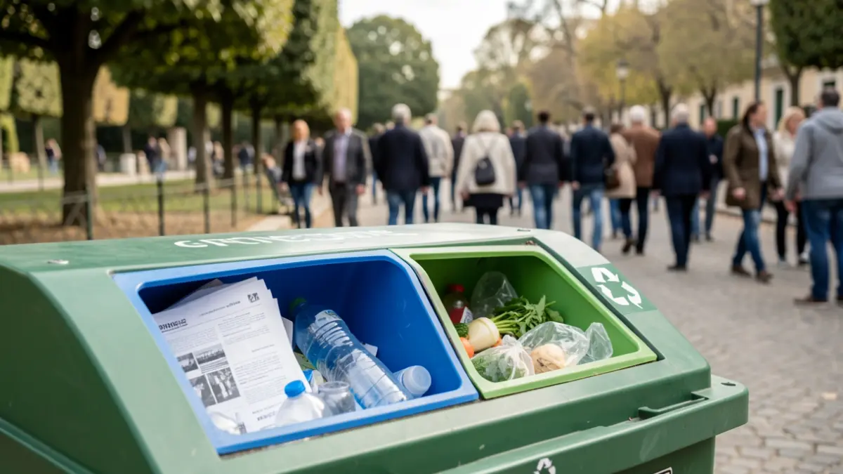 Generic image of a recycling bin with multiple compartments for different types of waste.