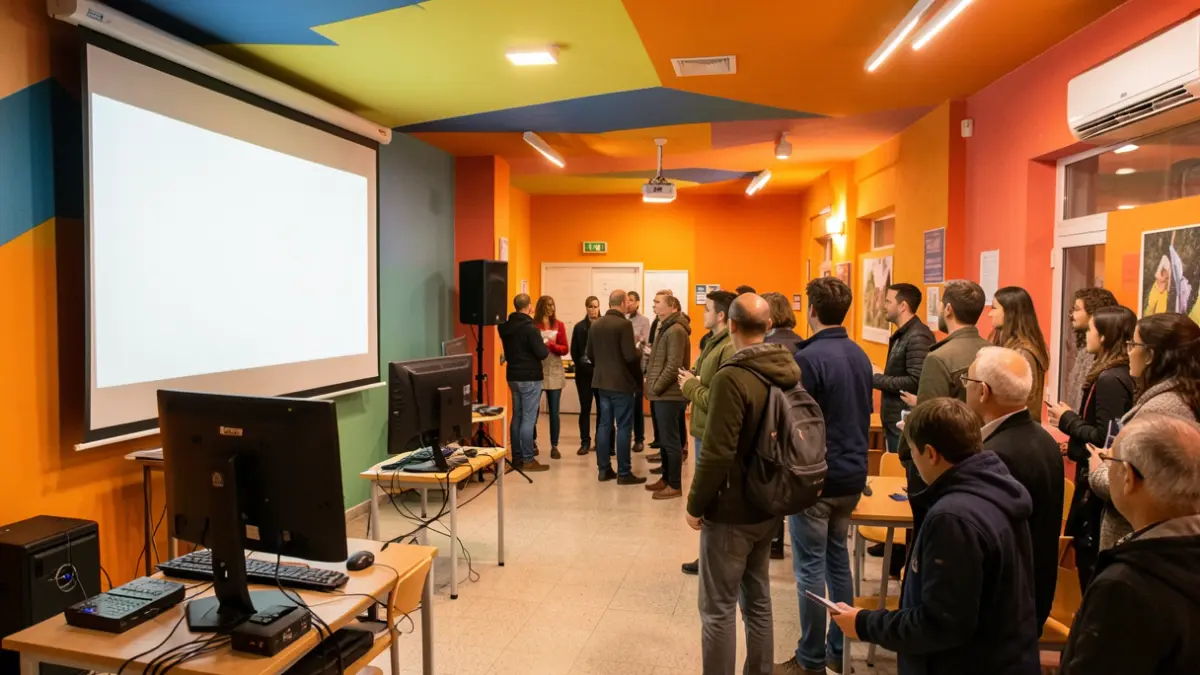 Imagen genérica del interior de un centro juvenil con equipamiento audiovisual.