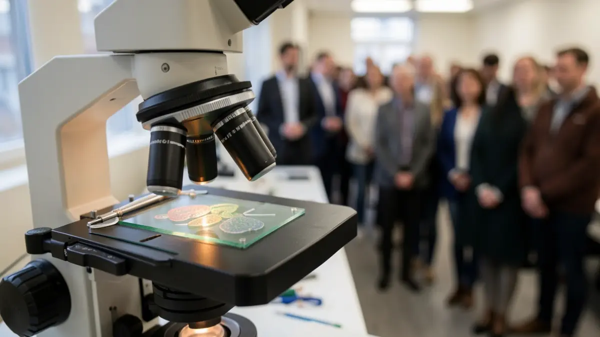 Imagen genérica de un microscopio de laboratorio con una muestra biológica.