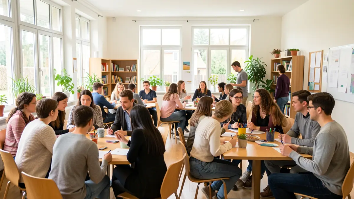 Generic image of a diverse group of people participating in educational activities in a community center.