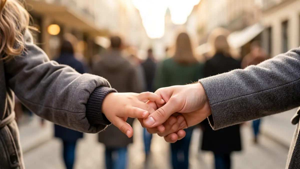 Generic image of adult and child hands gently holding each other, symbolizing care and protection.