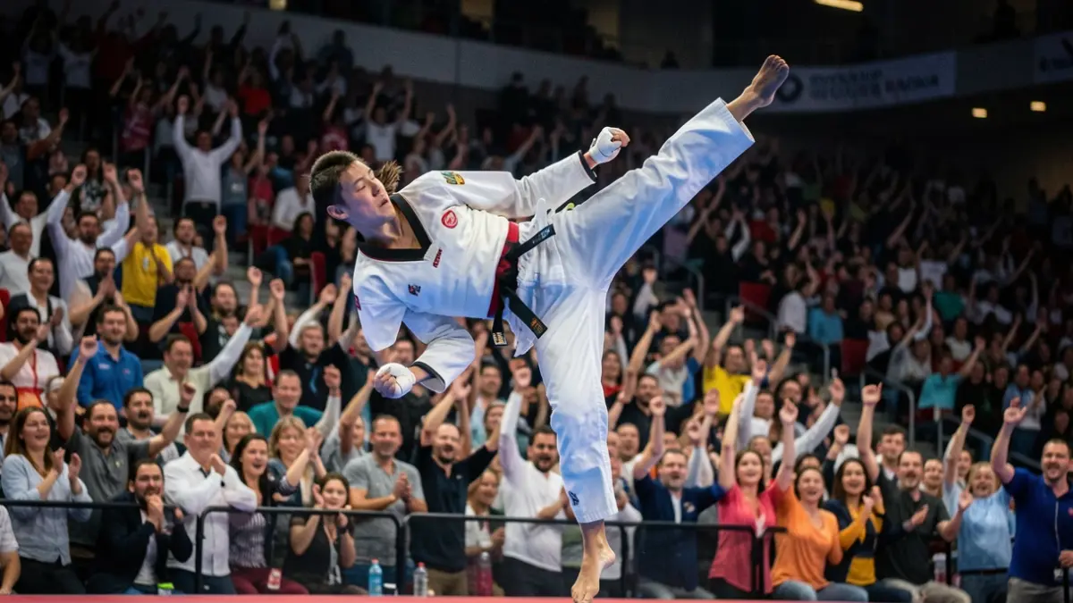 Imagen genérica de un taekwondista en acción durante una competición.