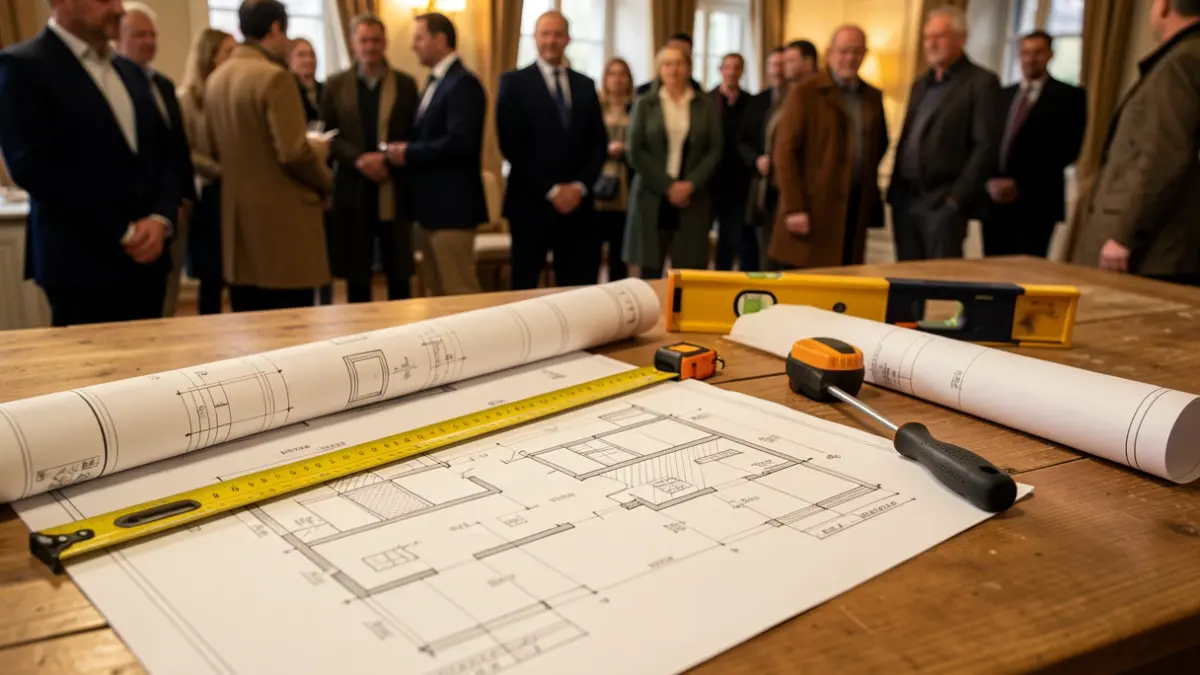 Generic image of architectural blueprints and construction tools on a table.