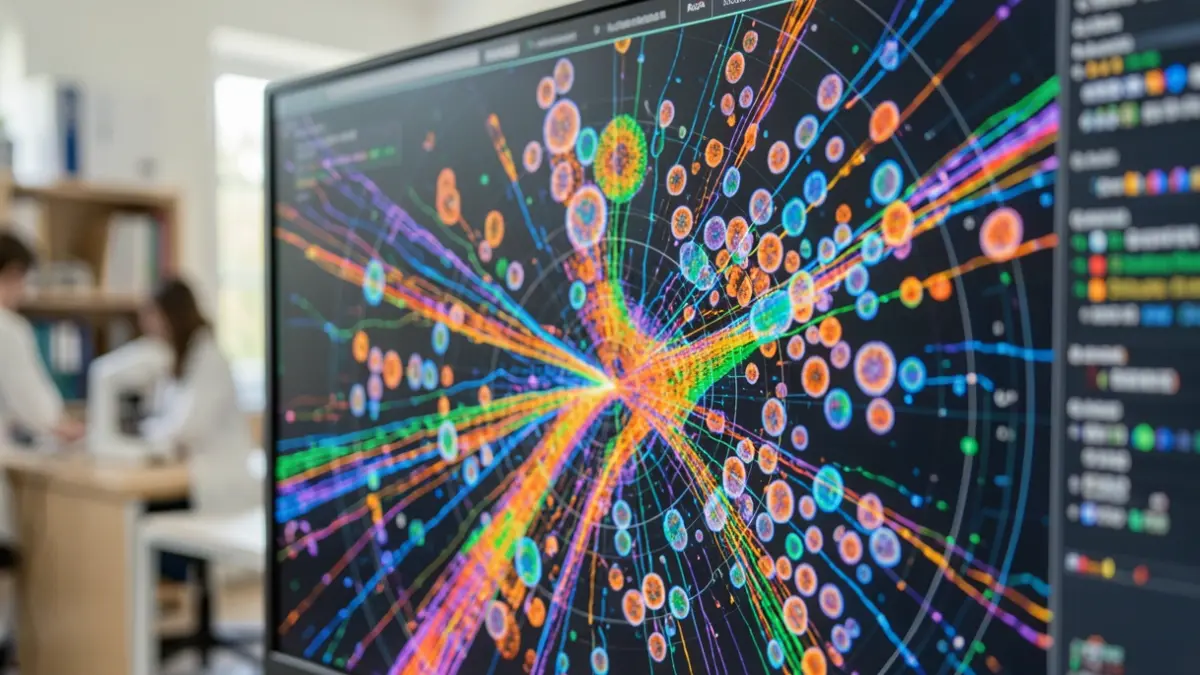 Generic image of a digital twin representation of complex flow cytometry data, abstract visualization of cellular analysis.