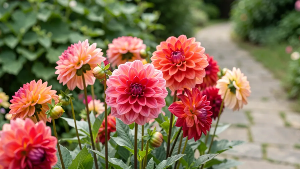 Imagen genérica de una colección de dalias en flor en un jardín botánico.