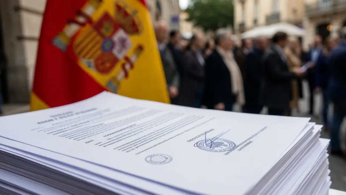 Generic image of official reports and documents with the Spanish flag in the background.