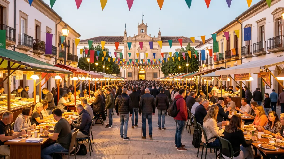 Generic image of a lively town square during a gastronomic festival in Leganés.