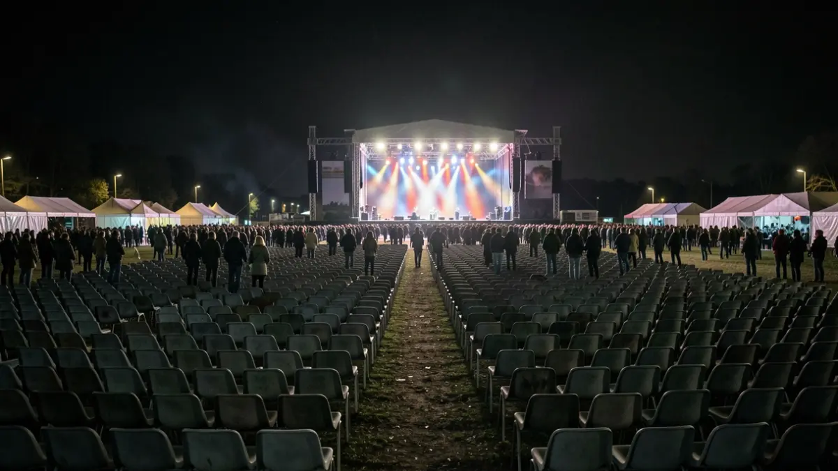 Generic image of an empty concert venue at night.