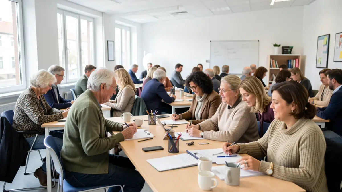 Imagen de personas diversas participando en un curso de formación sociosanitaria en Getafe.
